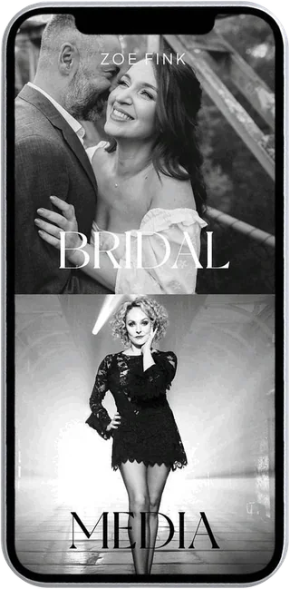 Zoe Fink bridal and media site on a phone