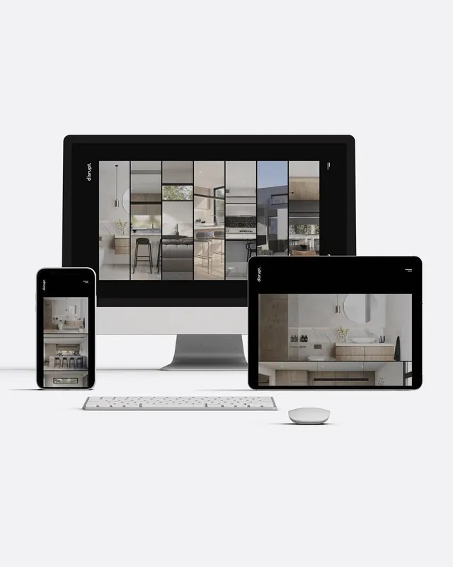 Disrupt Studios website on desktop, tablet and phone